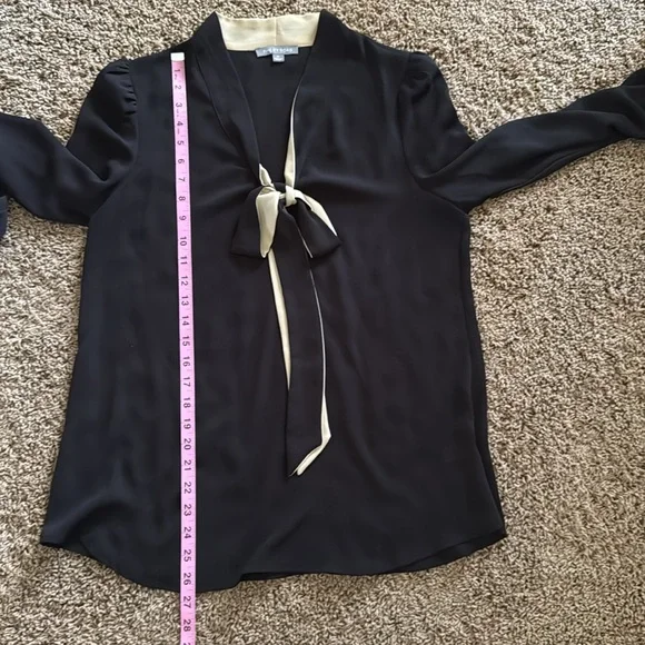 TINLEY ROAD Elegant Black and Tan Women's Top w/ Plunge V-Neck & Long Ties Sz M - Picture 5 of 10